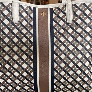 Tory Burch Brown and Cream Geometric Tote